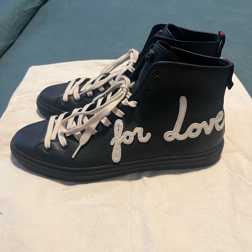 Gucci Black Leather Sneakers with White Accents